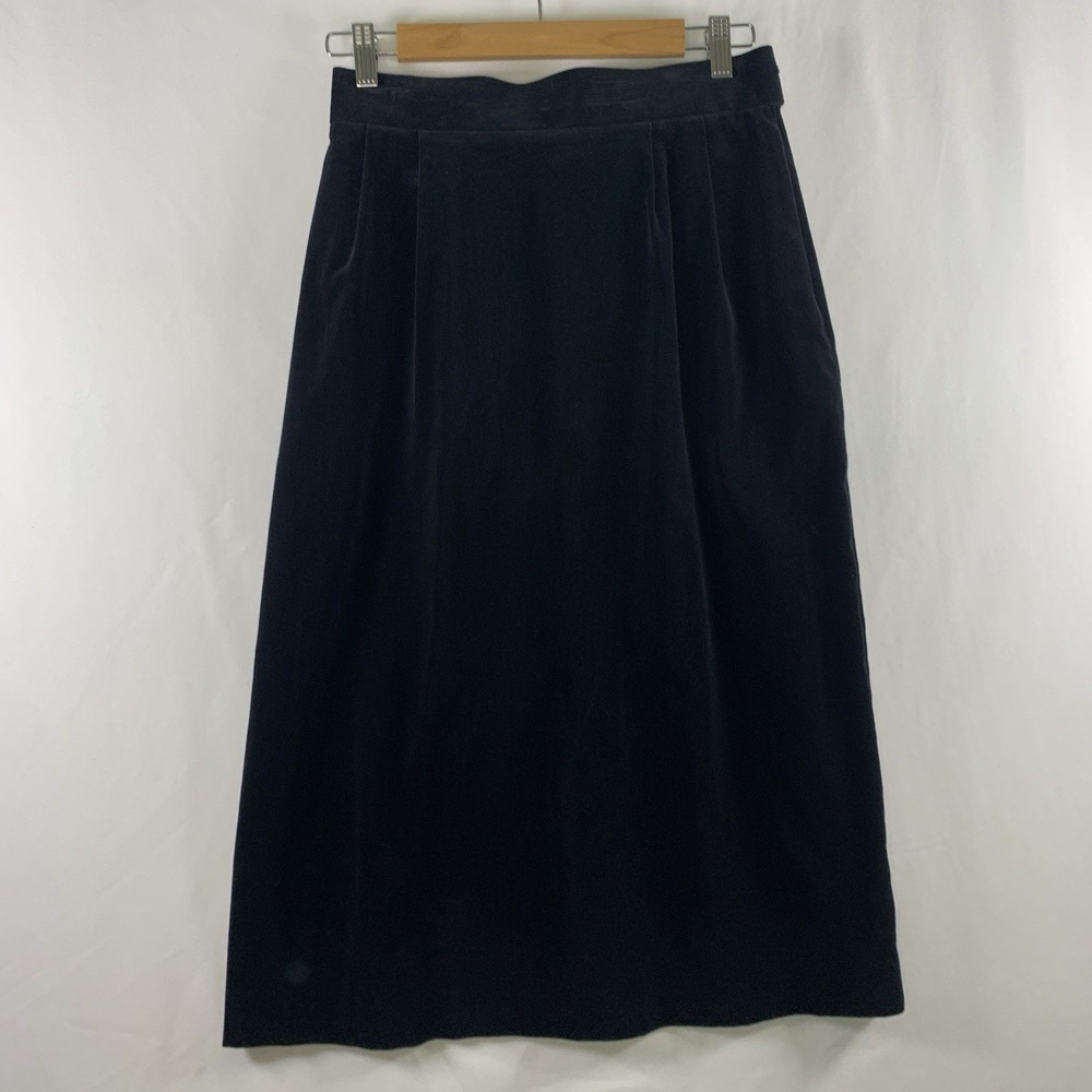 VTG Old Money Elegant Pleated Velvet Midi Skirt XS/S Holiday Minimalist Japan